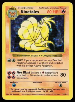 Ninetales 12/102 Holo Rare Base Set Shadowless Pokemon Card - Image 1