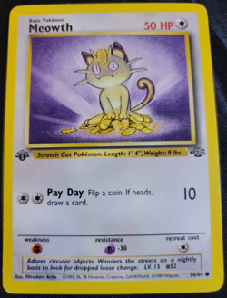 Meowth # 56/64 1st Edition Jungle Set Pokemon Trading TCG Game Cards LP - Image 1