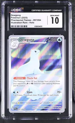 Pokemon CGC Gem Mint 10 Dewgong 097/094 Me02: Phantasmal Flames Holo - Image 1