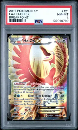 2016 POKEMON XY BREAKPOINT #121 FULL ART/HO-OH EX PSA 8 - Image 1