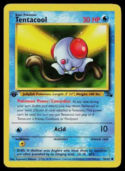 Pokemon Card Fossil Tentacool 56/62 1st Edition Common - Image 1