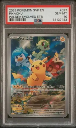 Pokemon Card PSA 10 Pikachu SVP 027 Paldea Evolved ETB Full Art Promo Holo 2023 - Image 1