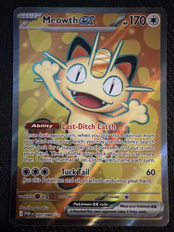 Pokemon Meowth EX Full Art Foil Rare Basic Card POR 107/088 170 HP English - Image 1