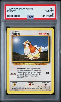 1999 POKEMON BASE SET UNLIMITED #57 PIDGEY PSA 8 - Image 1