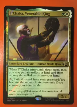 MTG: MARVEL SUPER HEROES, T'CHAKA, VENERABLE KING, RARE, 0098, SURGE FOIL, NM - Image 1