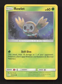 Rowlet 18/236 Common Cosmic Eclipse Pokemon Near Mint - Image 1