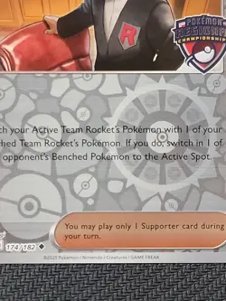 Team Rocket's Giovanni Regional Championship Promo 174/182 Rev Holo NM Pokemon - Image 4