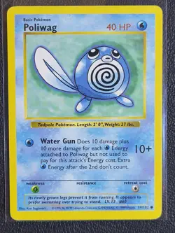 Pokemon TCG Poliwag #59 Base Set Shadowless Common Water LP - Image 1