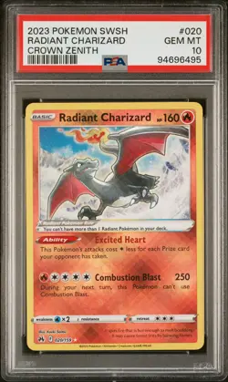 2023 POKEMON SWORD & SHIELD CROWN ZENITH #020 RADIANT CHARIZARD PSA 10 - Image 1