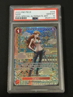 Bandai 2023 One Piece Card Game Nami SP OP05 #016 Alt Art Holo PSA 10 - Image 3
