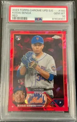 2023 Topps Chrome Update Kodai Senga Red Sapphire Ref 1/5 RC PSA 10 Pop 1 - Image 1