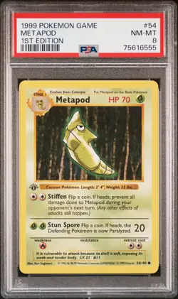 Pokemon TCG Metapod Base Set 1st Edition Shadowless Common Card 54/102 PSA 8 - Image 1