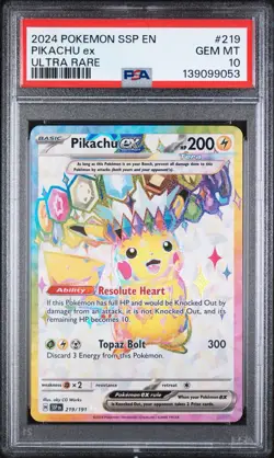 Pokemon Pikachu ex 219/191 Sv08: Surging Sparks Holo PSA 10 - Image 2
