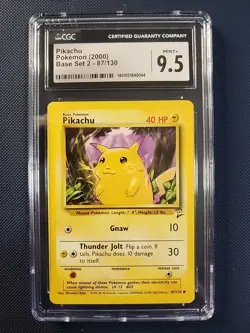 Vintage CGC 9.5 MINT + Pikachu 2000 Base Set 2 87/130 Pokemon Card CGC - Image 1