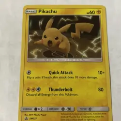 Pokemon Pikachu SM227 SM Promo Holo Basic Card 60 HP Thunderbolt Quick Attack - Image 1