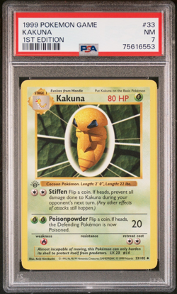 Pokemon TCG Kakuna 33/102 Base Set Shadowless 1st Edition PSA 7 NM - Image 1
