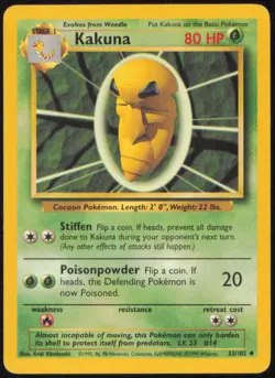 KAKUNA 33/102 UNCOMMON BASE SET UNLIMITED POKEMON NEAR MINT - Image 1