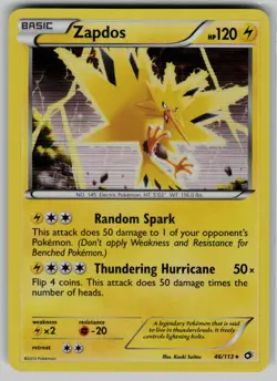 Zapdos 46/113 Holo Rare Legendary Treasures Pokemon Moderately Played - Image 1