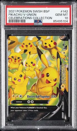 2021 POKEMON SWSH BLACK STAR PROMO CELEBRATIONS COLL #142 PIKACHU V-UNION PSA 10 - Image 1