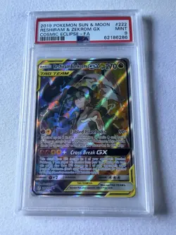 Pokemon 2019 Cosmic Eclipse Reshiram & Zekrom GX Full Art Holo 222/236 PSA 9 - Image 1