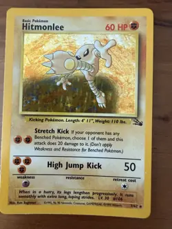 Hitmonlee Fossil 7/62 Holo Rare WOTC Pokemon Card 1999 Unlimited - Image 1