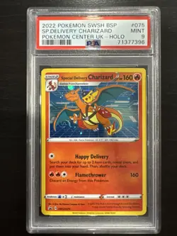 PSA 9 MINT Special Delivery Charizard SWSH075 HOLO PROMO Pokemon Card SWIRL! - Image 1