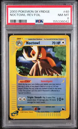 2003 POKEMON SKYRIDGE #40 NOCTOWL-REVERSE FOIL PSA 8 - Image 1