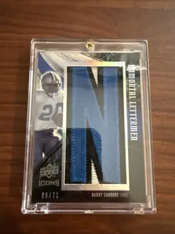 2008 Upper Deck Icons Barry Sanders Immortal Letterman “N” Patch #06/71 - Image 1