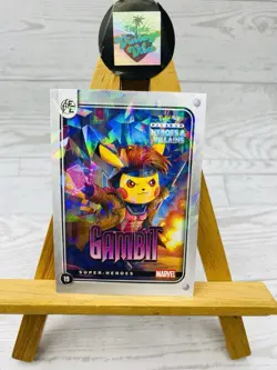 Pikachu as Cosplay Gambit Heroes & Villains Fan Art Cracked Ice Holo Card - Image 1