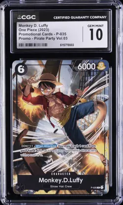2023 ONE PIECE PROMOS CARDS #P-035 MONKEY D. LUFFY CGC 10 GEM MINT - Image 1