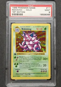 1999 Pokemon Game 1st Edition Shadowless #11 Nidoking Holo PSA 9 MINT - Image 1