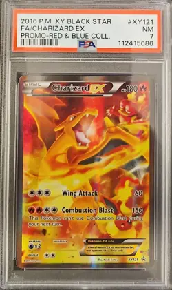 2016 Pokemon XY #121 Black Star Promo Red Blue Coll. FA Charizard EX PSA 7 - Image 1