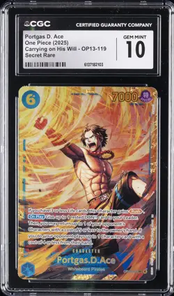 2025 ONE PIECE CARRYING ON HIS WILL - SECRET RARE PORTGAS D. ACE CGC 10 GEM MINT - Image 1