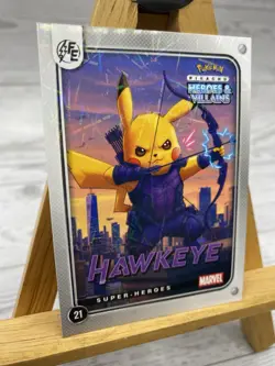 Pikachu as Cosplay Marvel Black Widow & Hawkeye Non- Pokemon Fan Art Card - Image 3
