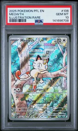 2025 POKEMON PFL EN-PHANTASMAL FLAMES ILLUSTRATION RARE #106 MEOWTH PSA 10 - Image 1