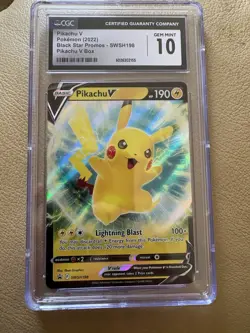 2022 Pokemon TCG Pikachu V SWSH198 Holo Black Star Promo GEM Mint CGC 10 - Image 1