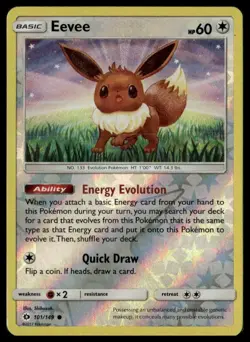 Eevee 101/149 Common SM Base Set Pokemon Reverse Holo Near Mint - Image 1
