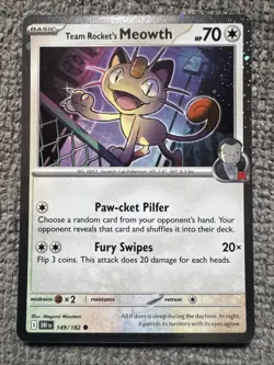 Team Rocket’s Meowth FART SWIRL 🌀 Cosmos Holo 149/182 NM Near mint Pokemon Card - Image 1