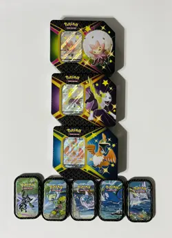 EMPTY Pokemon TCG Shining Fates Tins + Mini Tins. Lot Of 8 Tins Collection. - Image 1