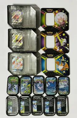 EMPTY Pokemon TCG Shining Fates Tins + Mini Tins. Lot Of 8 Tins Collection. - Image 2