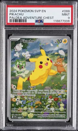 2024 POKEMON SVP EN-SV BLACK STAR PROMO PALDEA ADVENTURE CHEST PIKACHU PSA 9 - Image 1
