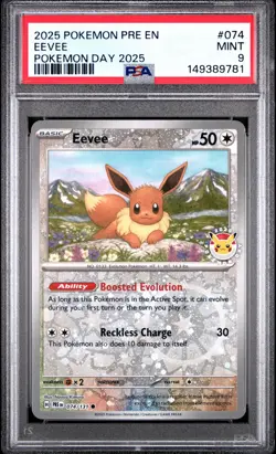 2025 POKEMON PRE EN-PRISMATIC EVOLUTIONS POKEMON DAY 2025 #074 EEVEE PSA 9 - Image 1