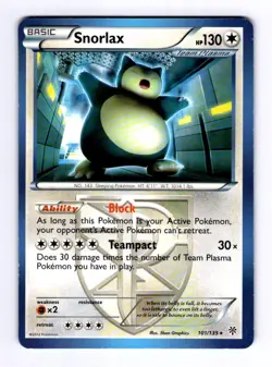 Snorlax (Team Plasma) Plasma Storm #101 (2013) Rare NM Pokemon - Image 1