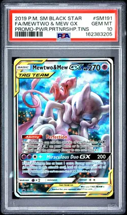 2019 POKEMON SM BLACK STAR PROMO #SM191 FULL ART/MEWTWO & MEW GX PSA 10 - Image 1