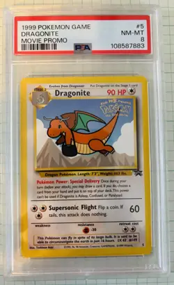 1999 POKEMON GAME MOVIE PROMO #5 Dragonite PSA 8 - Image 1