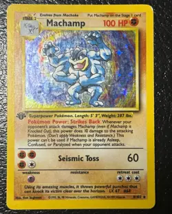 Pokemon TCG Machamp 8/102 Base Set Rare Holo 1st Edition English 1999 - Image 1