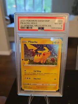 Pikachu SWSH039 General Mills 25th Anniversary Promo Holo Pokemon NM PSA 8 - Image 1
