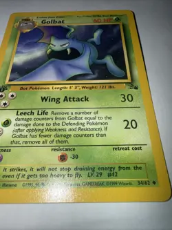 1999 Pokemon Fossil 1st Edition Golbat #34/62 - Image 3