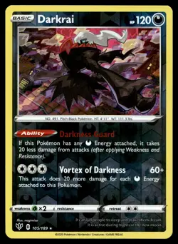 DARKRAI 105/189 RARE DARKNESS ABLAZE POKEMON REVERSE HOLO NM/M - Image 1