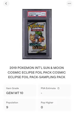 2019 POKEMON SUN & MOON COSMIC ECLIPSE FOIL PACK-SAMPLING PACK PSA 10 - Image 3